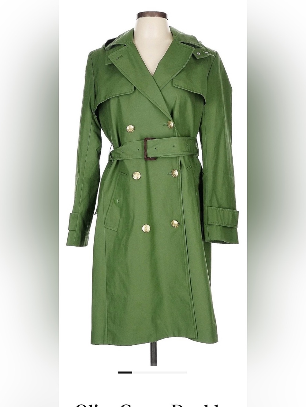 J. Crew Olive Green Trench Coat with Gold Chain Detail